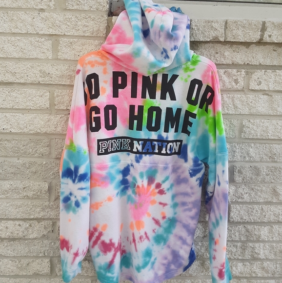 PINK Victoria's Secret Tops - ☆VS Pink Nation Rainbow Tie Dye Varsity Hoodie ☆